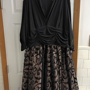 S.L. Fashions Black and Tan Long Sleeve Dress